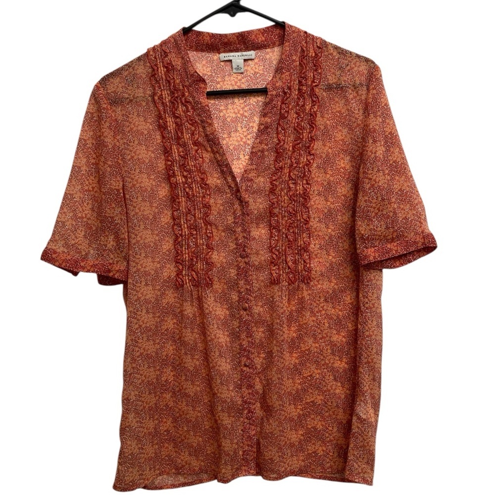 3/$20 Banana Republic Sheer Ruffle Floral Blouse, Orange, Spring, Women’s Medium